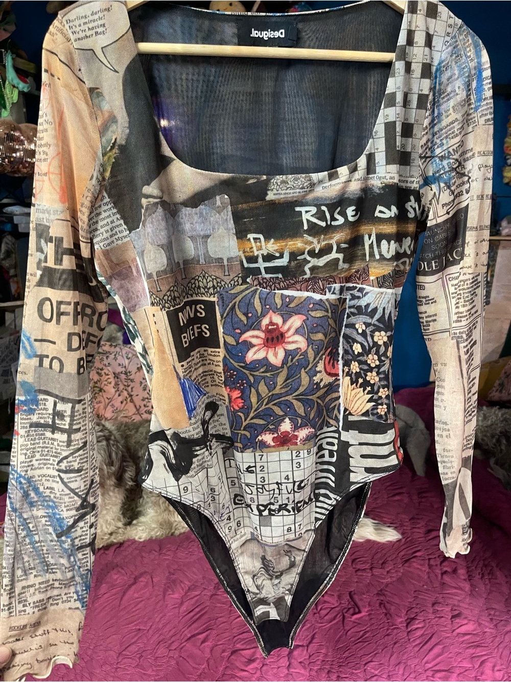Desigual Sheer Black Mixed-Print Bodysuit